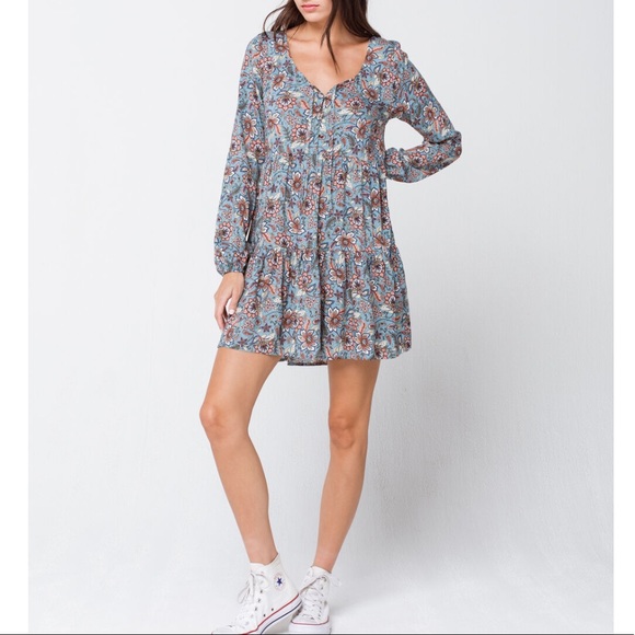 HP! NWT Sky and Sparrow Floral Henley Babydoll Dress - Picture 1 of 7